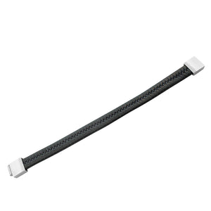 Stainless Steel Black Braided Leather Silver-Tone Mens Wristband Bracelet