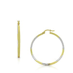 925 Sterling Silver Two-Tone Round Hoop Earrings, 1.75"