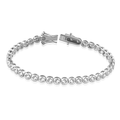My Daily Styles Elegant Women's 925 Sterling Silver Yellow Gold Tone 3mm CZ Tennis Bracelet - 7"