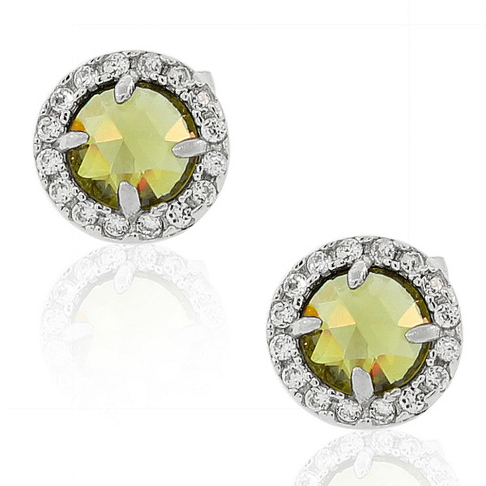 925 Sterling Silver Green White Round CZ Stud Girls Earrings