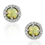 925 Sterling Silver Green White Round CZ Stud Girls Earrings