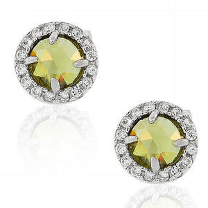 925 Sterling Silver Green White Round CZ Stud Girls Earrings