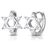 925 Sterling Silver Clear Multicolor CZ Jewish Star of David Hoop Huggie Earrings