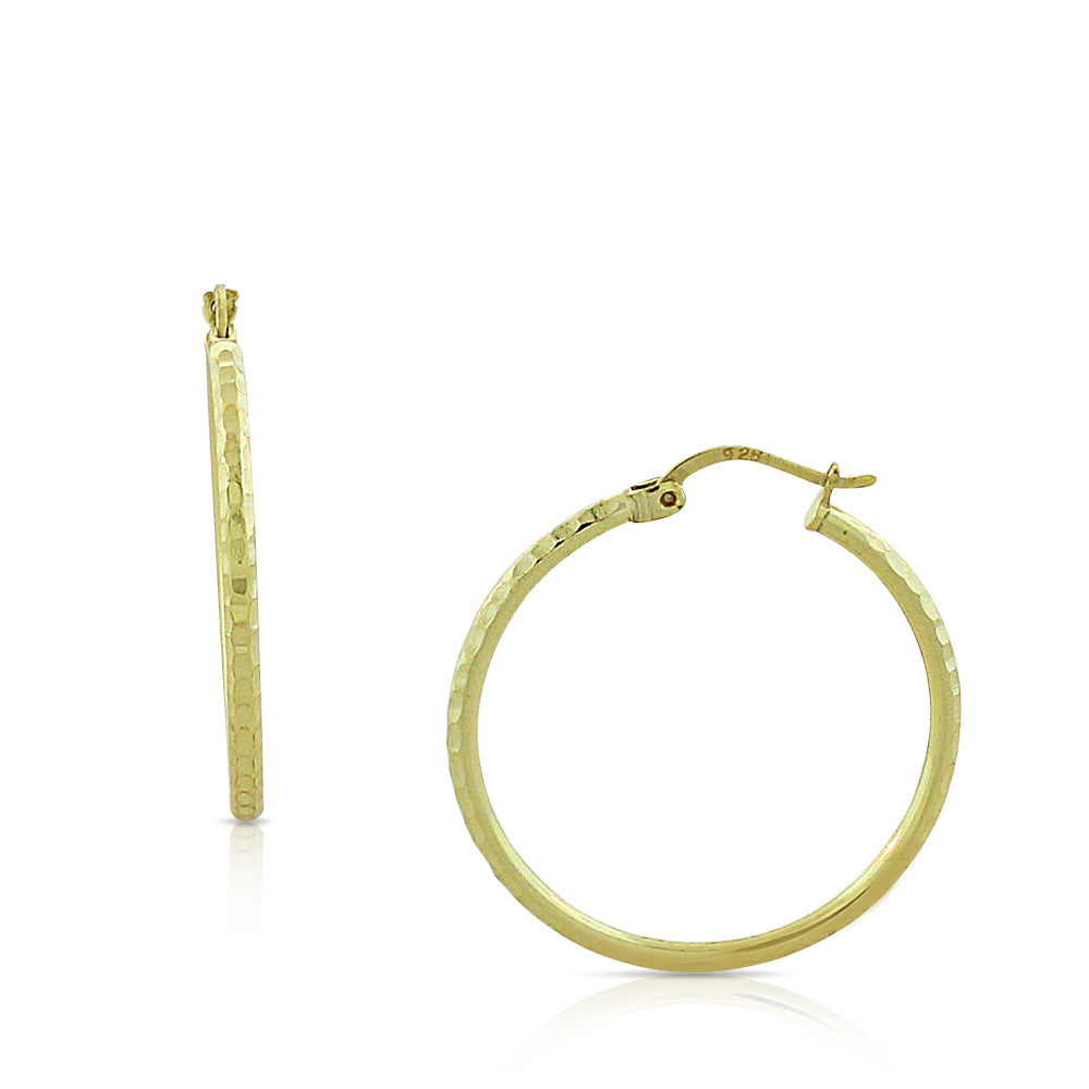 925 Sterling Silver Yellow Gold-Tone Faceted Round Hoop Earrings, 1"