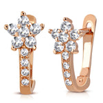 925 Sterling Silver Rose Gold-Tone White Clear CZ Small Girls Hoop Huggie Flower Floral Earrings
