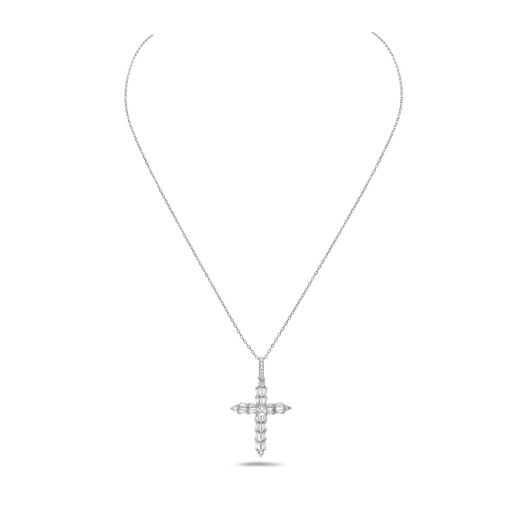 My Daily Styles 925 Sterling Silver Womens or Girls Cubic Zirconia Cross Pendant Necklace And Adjustable Chain 16"-18"