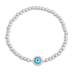 My Daily Styles Sterling Silver Evil Eye Beaded Stretch Bracelet, Blue Simulated Turquoise Center with Crystal Accents