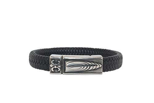My Daily Styles Mens Black Genuine Braided Leather Bracelet with Stainless Steel Gothic Magnetic Lock 8.5"