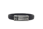 My Daily Styles Mens Black Genuine Braided Leather Bracelet with Stainless Steel Gothic Magnetic Lock 8.5"