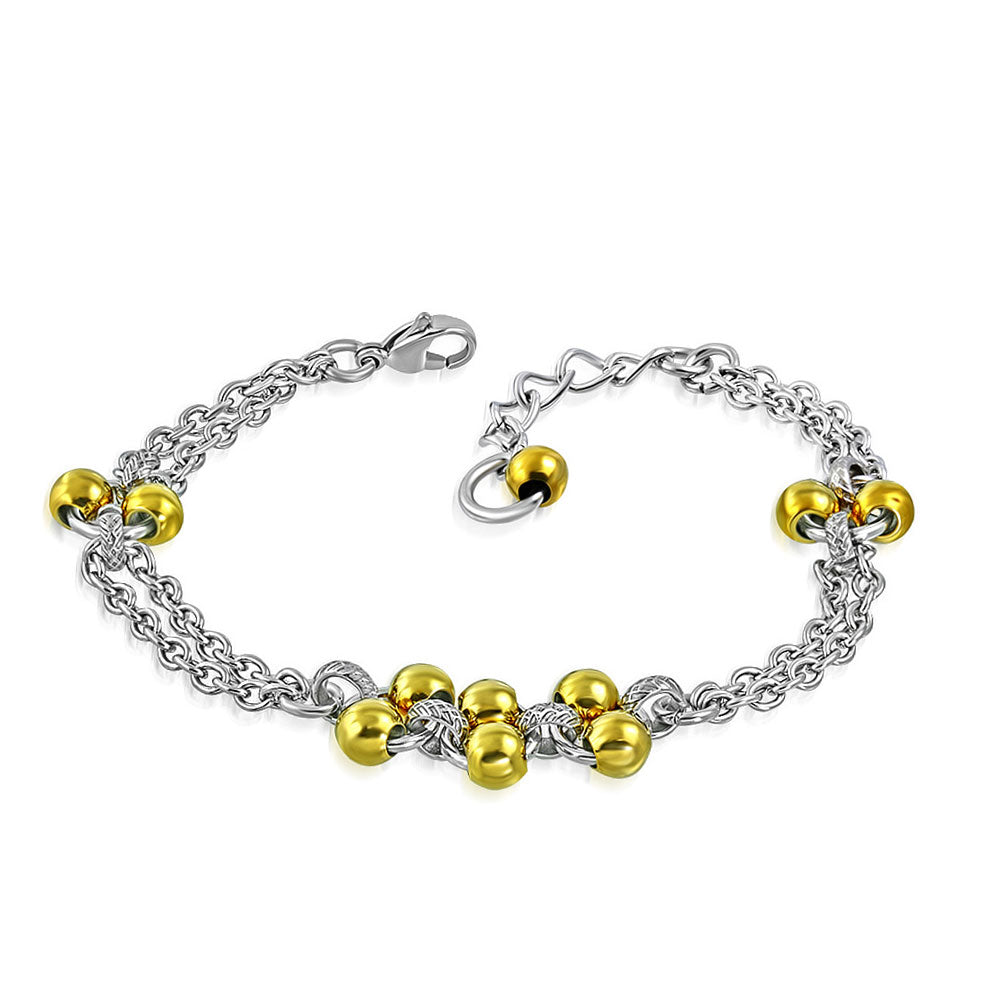 Stainless Steel Silver-Tone Yellow Gold-Tone Multi-Chain Charm Adjustable Bracelet