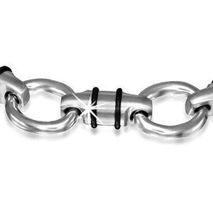 Stainless Steel Silver-Tone Black Men's Link Chain Bracelet, 8.25"