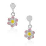 925 Sterling Silver Light Pink Enamel Flower Girls Dangle Drop Earrings