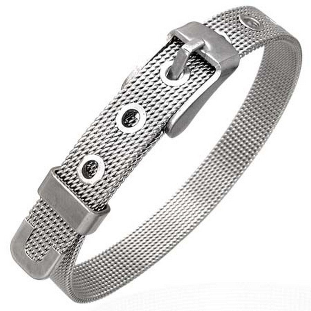 Stainless Steel Silver-Tone Mesh Belt Buckle Adjustable Womens Bracelet