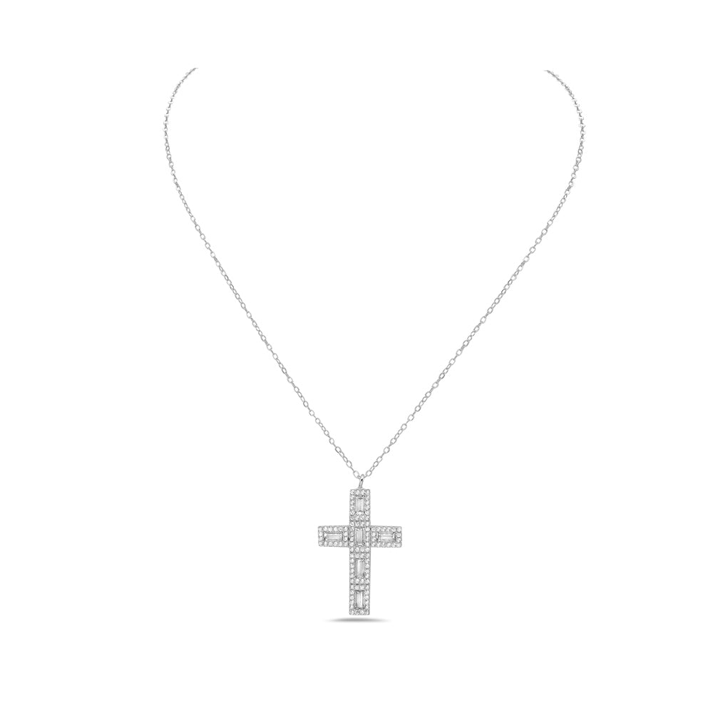 My Daily Styles 925 Sterling Silver Solid Cross Cubic Zirconia Women's or Girls Pendant - Adjustable Chain 16"-18"