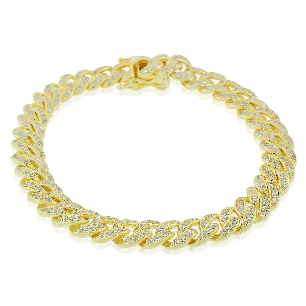 My Daily Styles Men's 925 Sterling Silver Yellow Gold Tone CZ Cuban Link Bracelet - 10MM Width, 8.5"