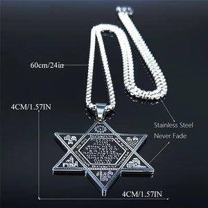 My Daily Styles Large Star of David Necklace with Hebrew Home Prayer, 24 inch Stainless Steel Chain, 1.57 inch Pendant