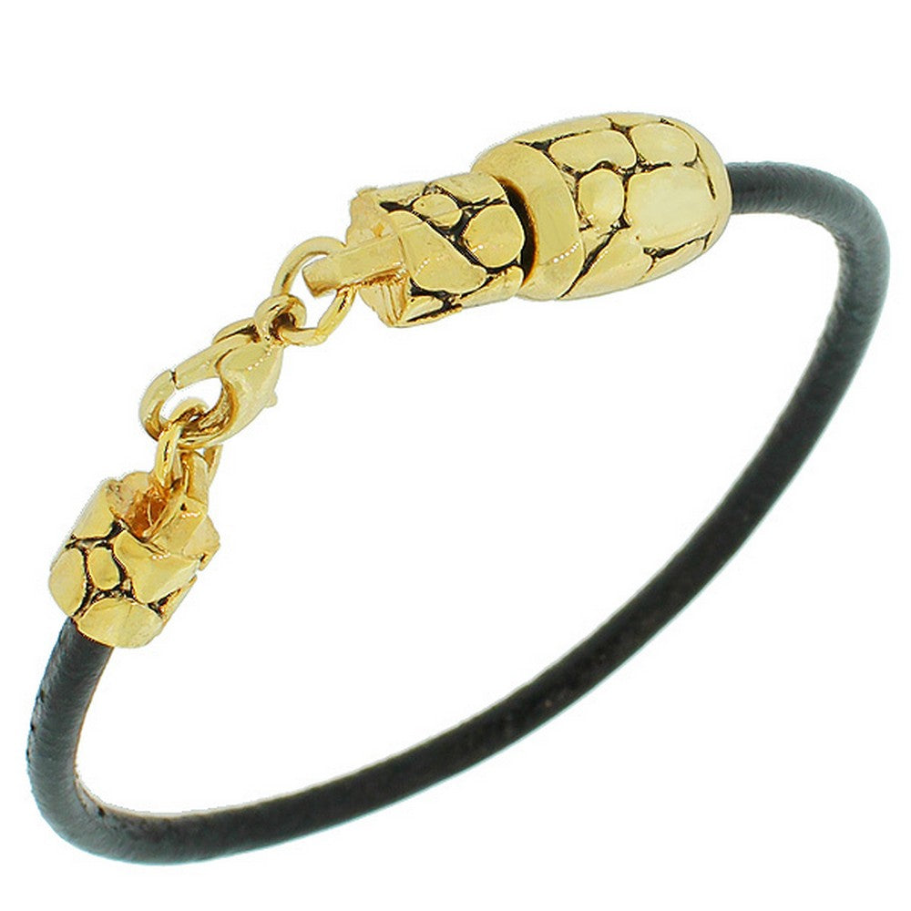 Fashion Alloy Black Faux PU Leather Yellow Gold-Tone Snake Skin Design Wristband Bracelet