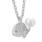 My Daily Styles Adorable 925 Sterling Silver Small Elephant CZ and Simulated Pearl Pendant Necklace - 18" Silver Chain