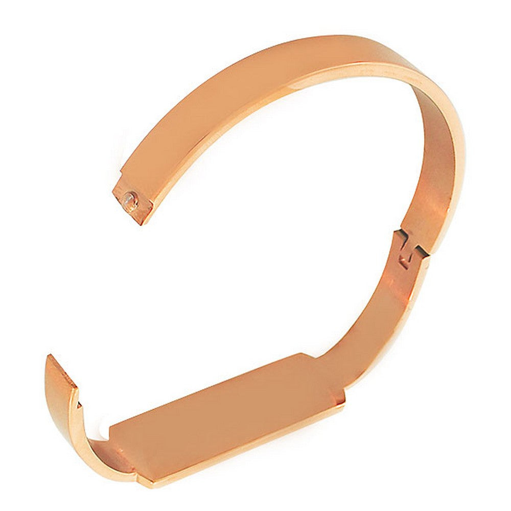 Stainless Steel Rose Gold-Tone White CZ Bangle Bracelet