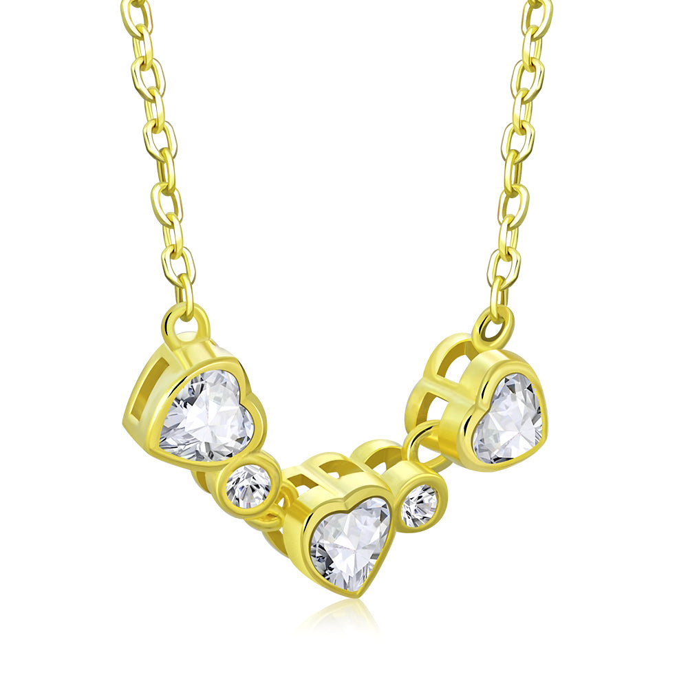 My Daily Styles Elegant 925 Sterling Silver Necklace with 3 CZ Hearts Attached - Bezel Set, 18" Chain