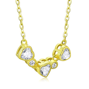 My Daily Styles Elegant 925 Sterling Silver Necklace with 3 CZ Hearts Attached - Bezel Set, 18" Chain