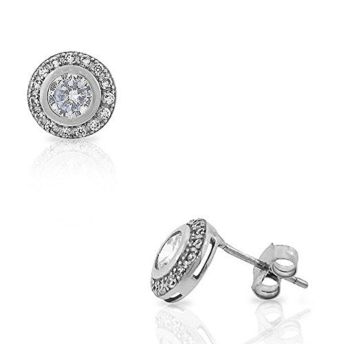 925 Sterling Silver Yellow Gold-Tone White Bezel-Set CZ Womens Stud Earrings