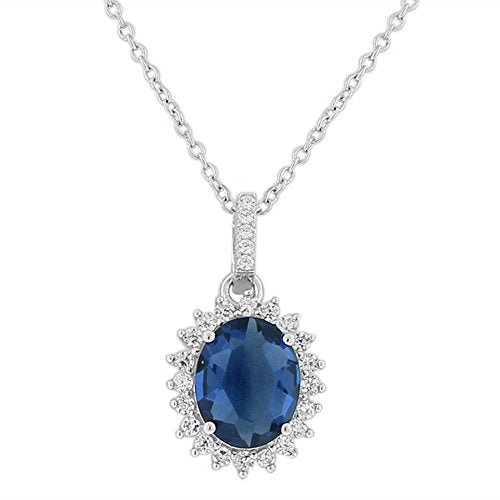 925 Sterling Silver Red White CZ Oval Charm Womens Pendant Necklace