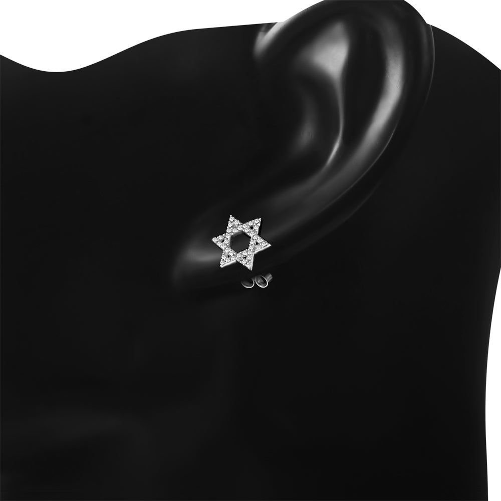 925 Sterling Silver CZ Jewish Star of David Womens Girls Stud Earrings