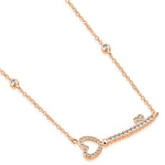 925 Sterling Silver Clear CZ Love Heart Sideways Key Pendant Necklace, 17"