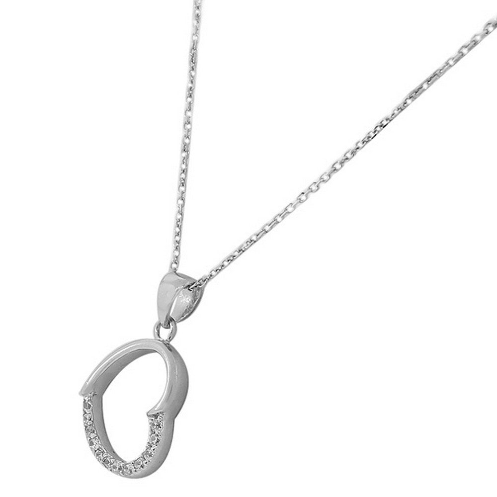 Sterling Silver Open Heart Love Charm CZ Pendant Necklace