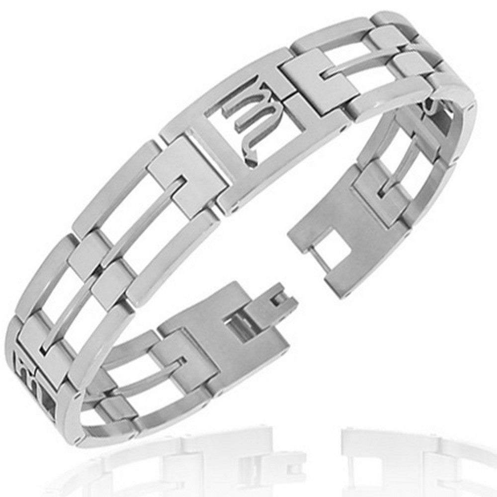 Stainless Steel Silver-Tone Link Chain Zodiac Sign Scorpio Mens Bracelet