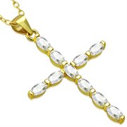 925 Sterling Silver Yellow Gold-Tone Oval CZ Cross Religious Pendant Necklace