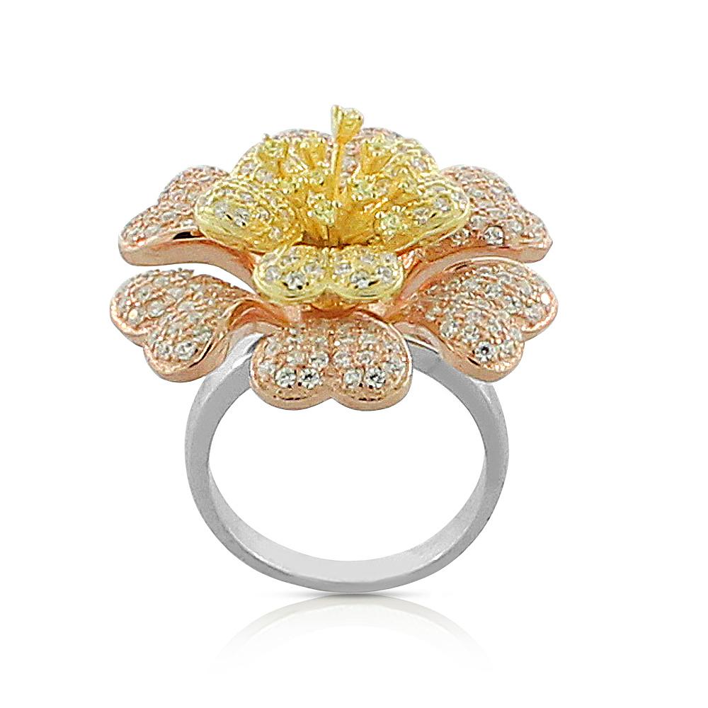 925 Sterling Silver Cocktail 3D Multi-Color Flower Ring