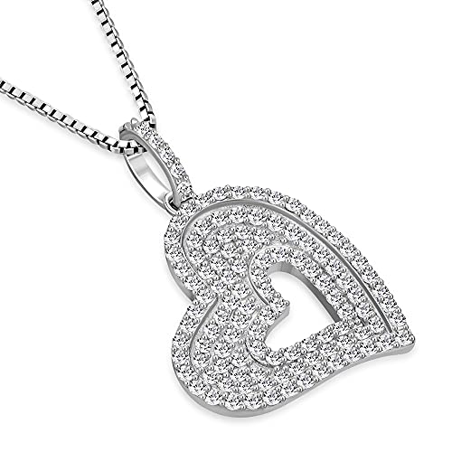 925 Sterling Silver Heart Pendant Necklace Cubic Zirconia
