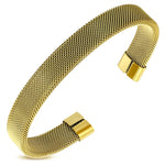 Stainless Steel Yellow Gold-Tone Mesh Open End Bangle Bracelet