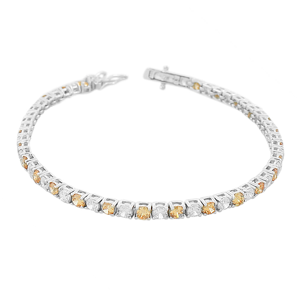 925 Sterling Silver Round White Multicolor CZ Classic Tennis Bracelet
