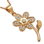 925 Sterling Silver CZ Flower Floral Pendant Necklace, 18"