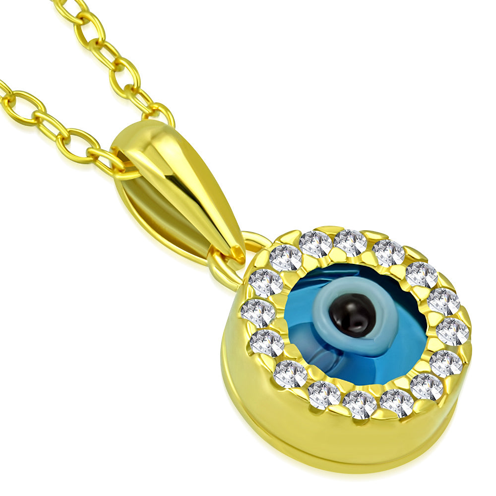 925 Sterling Silver White Clear CZ Evil Eye Pendant Necklace