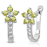 925 Sterling Silver Yellow CZ Small Girls Hoop Huggie Flower Floral Earrings, 0.5"