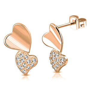 925 Sterling Silver Yellow Gold-Tone Clear CZ Dangle Stud Love Heart Earrings, 0.45"