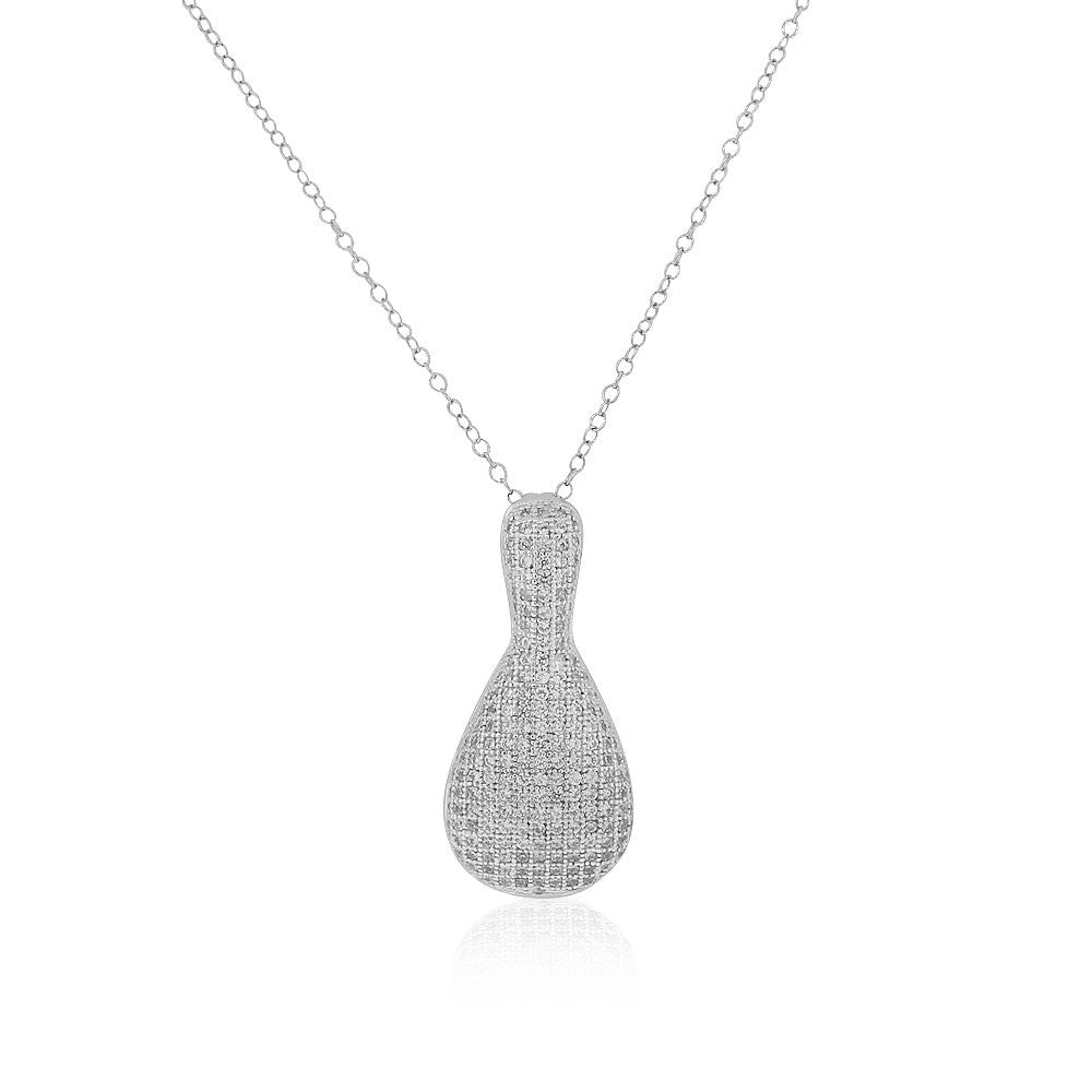925 Sterling Silver White Clear CZ Large Statement Pendant Necklace