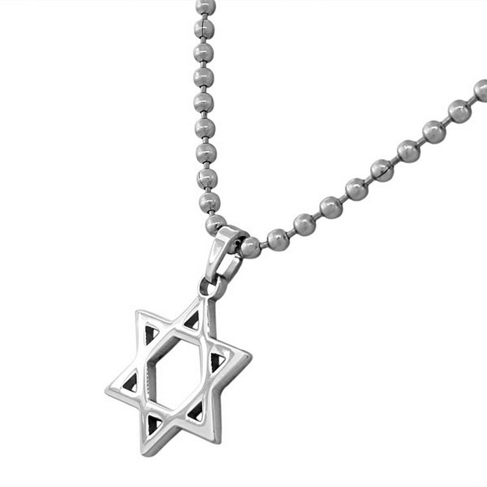 Stainless Steel Silver-Tone Classic Jewish Star of David Men's Boys Pendant Necklace