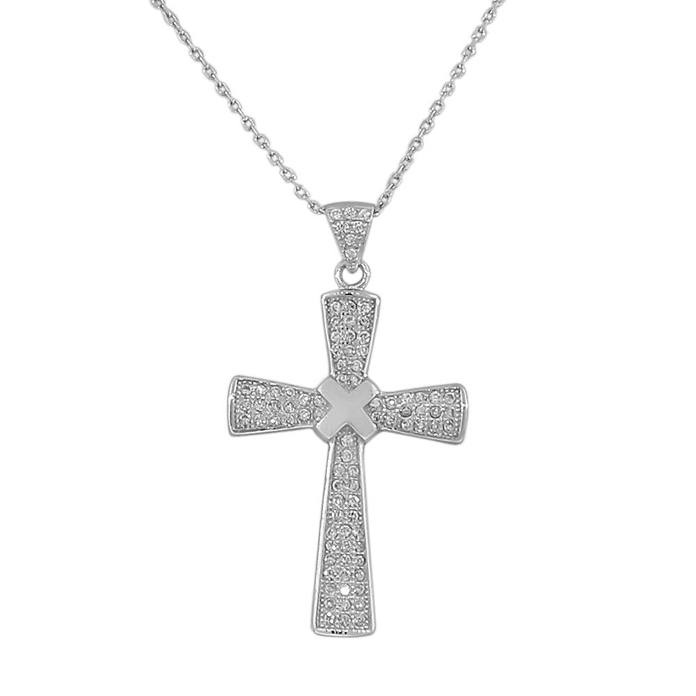 925 Sterling Silver Womens Classic Cross CZ Religious Pendant Necklace