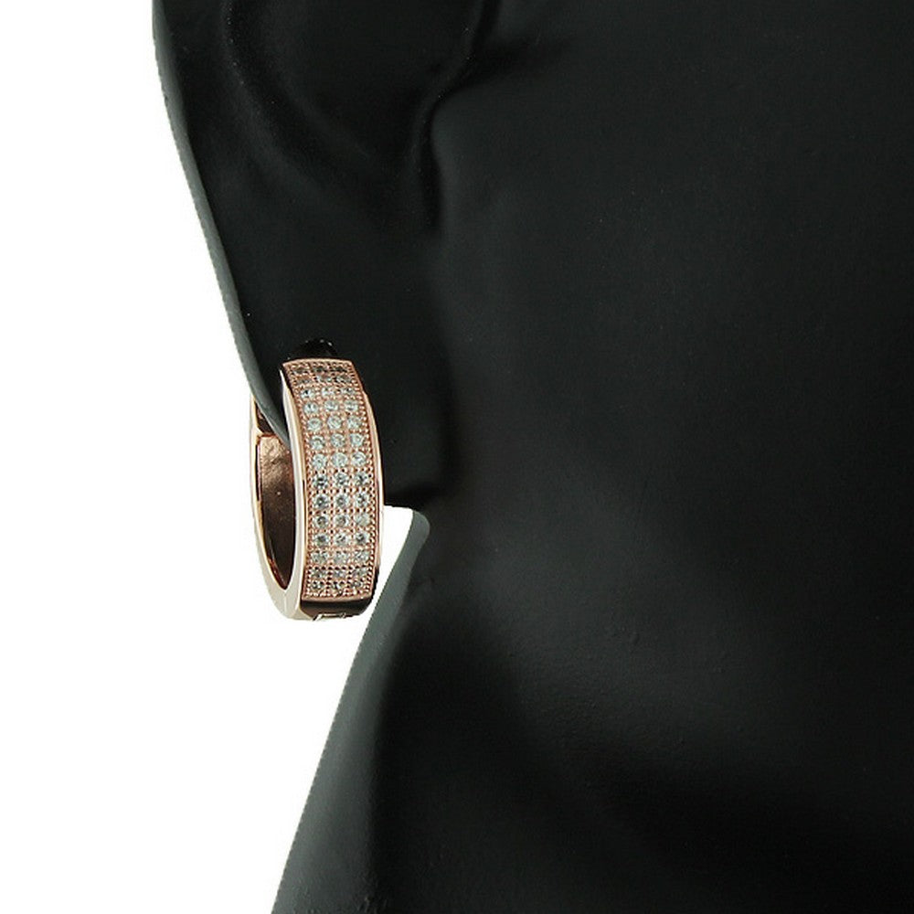925 Sterling Silver White CZ Hoop Huggie Earrings