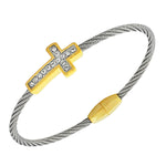 Fashion Alloy Two-Tone Classic Religious Cross White CZ Bangle Bracelet