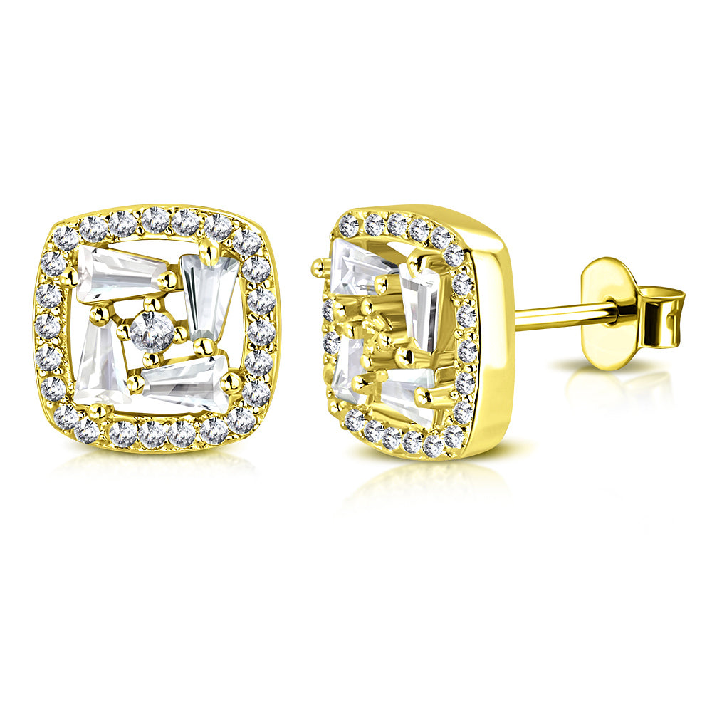 925 Sterling Silver White Clear CZ Square Stud Earrings, 0.35"