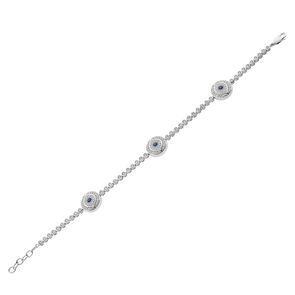 White Blue Bezel-Set CZ Hamsa Evil Eye Tennis Bracelet