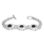 Stainless Steel Two-Tone Engraved Circle Link Toggle Clasp Womens Bracelet