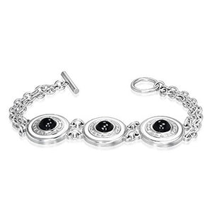 Stainless Steel Two-Tone Engraved Circle Link Toggle Clasp Womens Bracelet