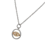 925 Sterling Silver Two-Tone Evil Eye Hamsa White CZ Womens Girls Small Pendant Necklace